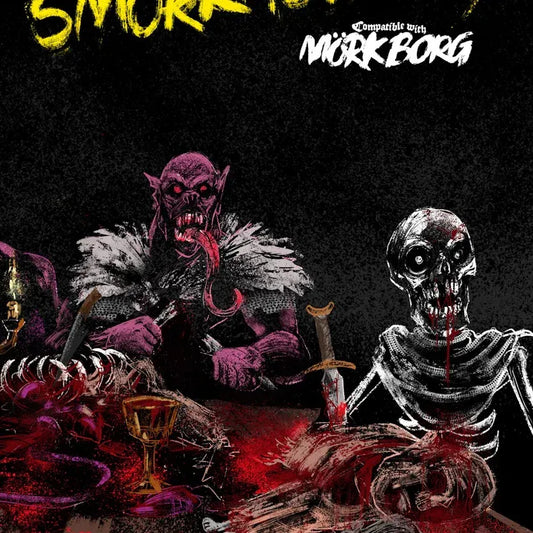 Mork Borg RPG book "Smorkasborg #1" by Studio 2 Publishing, featuring dark fantasy artwork on the cover.