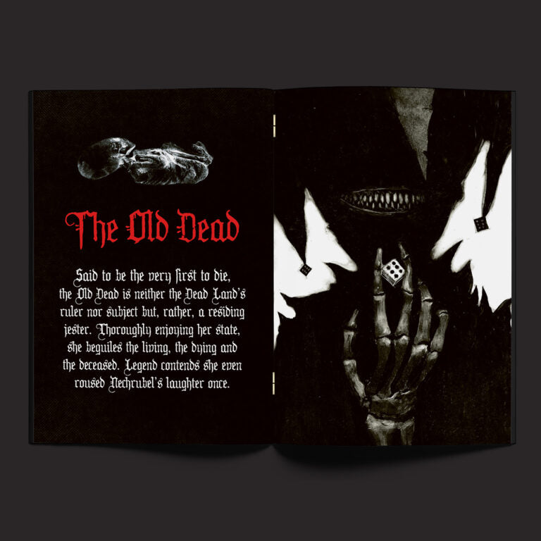 Mork Borg RPG: Ikhon game book by Free League Publishing, featuring dark fantasy cover art and detailed illustrations.