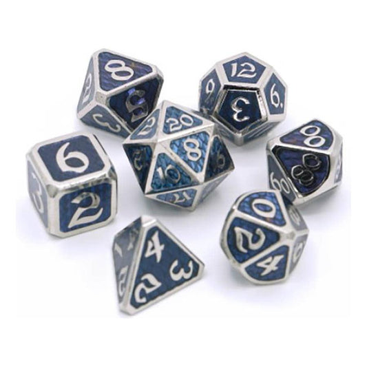 Drakona Khaos Nyx Metal 7-Die Set (Shiny Silver/Blue)