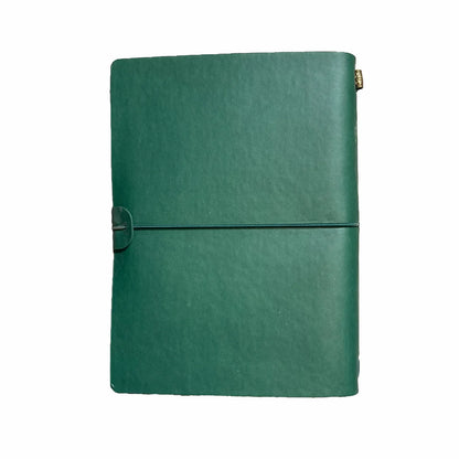 Green character journal with sword and rose design, featuring lined pages for writing, from Quartermaster Direct.