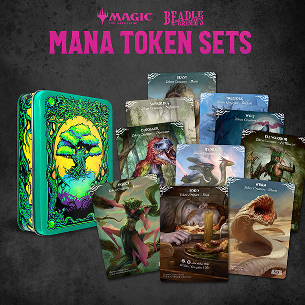 Beadle & Grimm Metal Mana Token Sets for Magic: The Gathering cards, featuring detailed metallic tokens for game play.