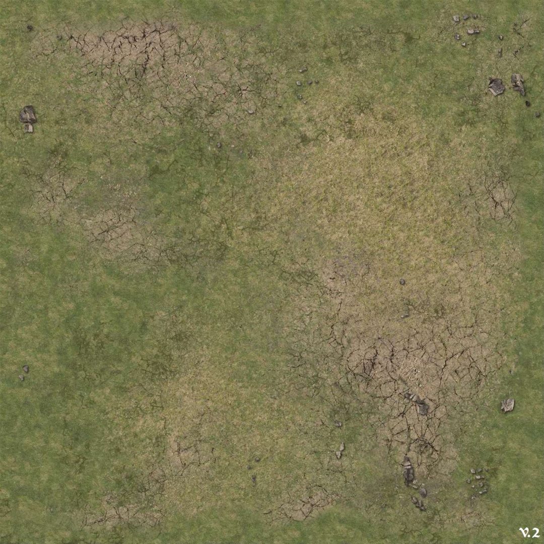 Battle Systems Grassy Fields Gaming Mat 2x2 v.2 shows detailed grassy terrain with textured green fields for tabletop gaming.