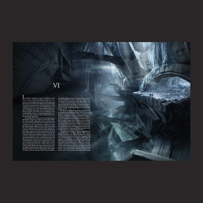 Illustrated book cover of "The Call of Cthulhu: At the Mountains of Madness" Volume 2 by Free League Publishing, featuring eerie artwork.