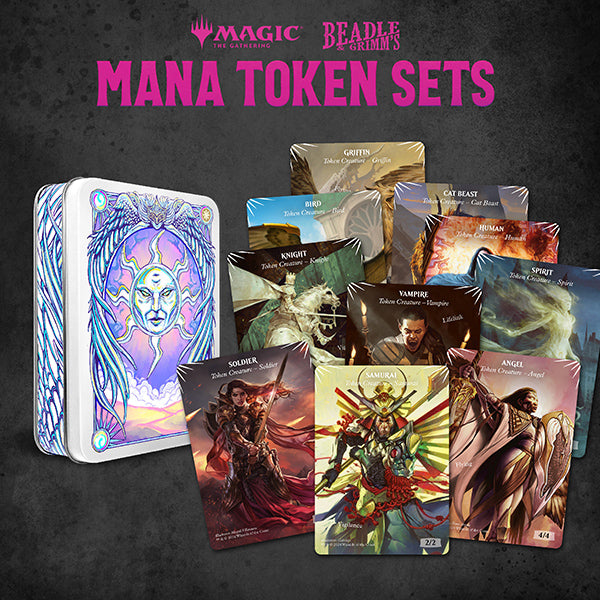 Beadle & Grimm metal mana token set for Magic: The Gathering card game, featuring detailed metallic tokens for mana representation.