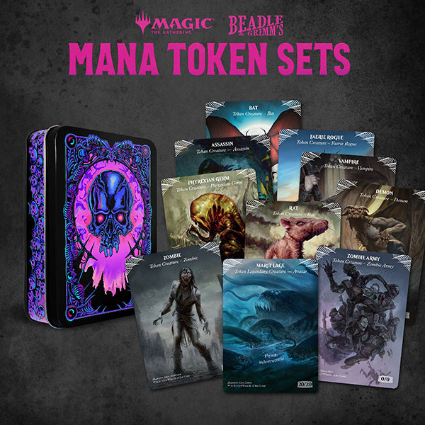 Beadle & Grimm Metal Mana Token Sets for Magic: The Gathering, featuring detailed metal tokens for card gameplay.