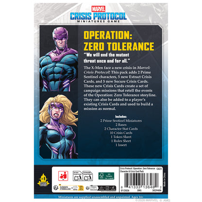 Atomic Mass Marvel Crisis Protocol Operation Zero Tolerance character and crisis card pack with game cards and miniatures.