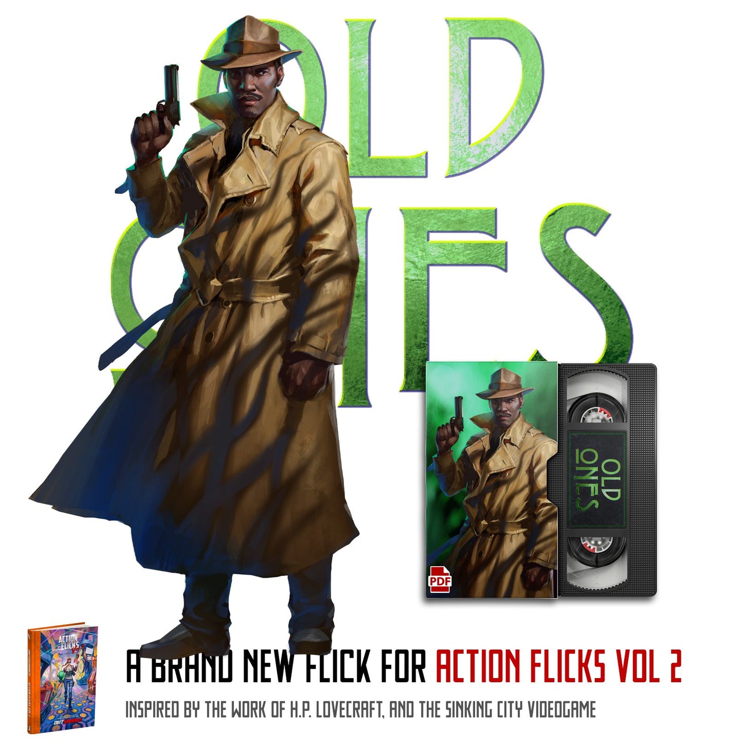 Outgunned RPG Action Flicks Volume 2 book by Free League Publishing featuring cover art with dynamic sci-fi scenes.