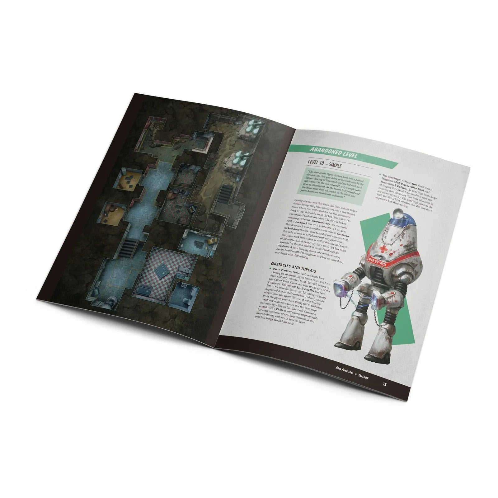 Fallout: The Roleplaying Game Map Pack 1 Vault by Modiphius showing detailed vault layout and map design for gameplay.