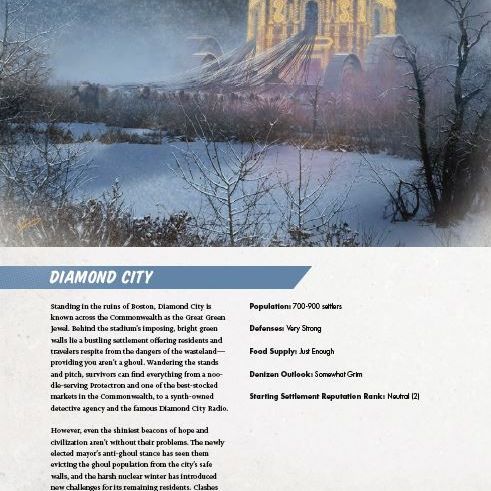 Fallout: The Roleplaying Game Winter of Atom book by Modiphius, featuring cover art with vault and winter landscape.