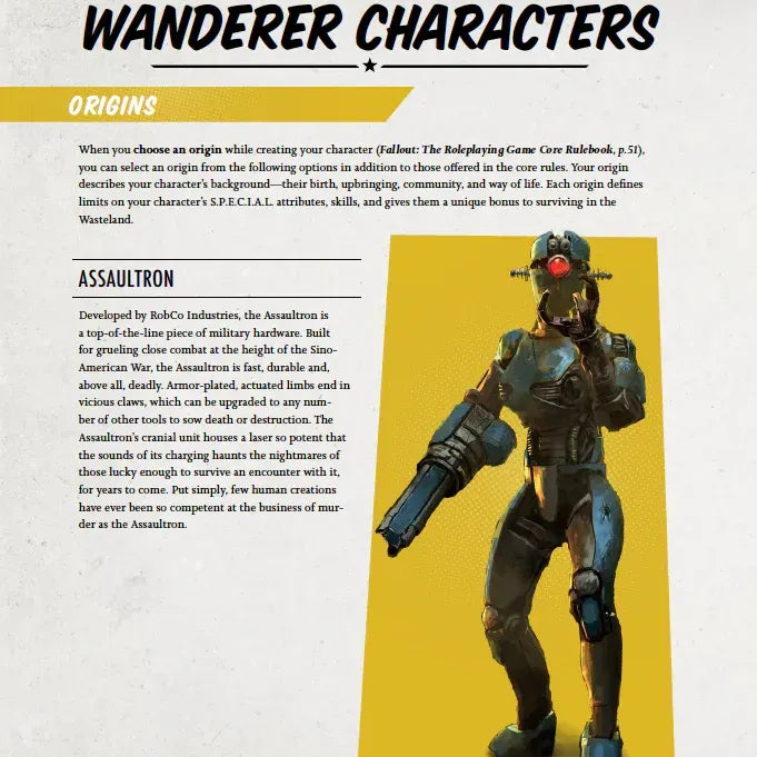 Fallout: The Roleplaying Game Wanderer's Guide book by Modiphius featuring a cover illustration with Vault Boy and post-apocalyptic scenery.