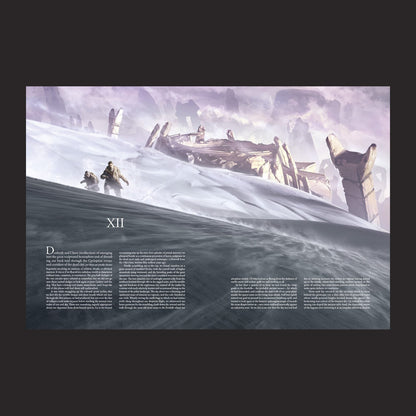 Illustrated book cover of "The Call of Cthulhu: At the Mountains of Madness" Volume 2 by Free League Publishing, featuring eerie artwork.