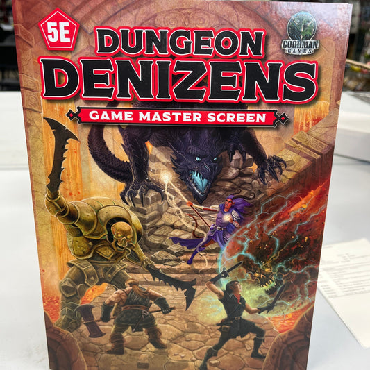 Dungeon Denizens Game Masters Screen by TCB Games & Collectibles showing game reference charts and character management tools.