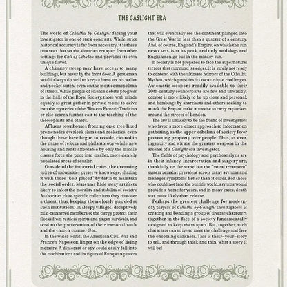 Cover image of the Cthulhu by Gaslight Investigators' Guide RPG book by Chaosium, featuring Victorian-era artwork and mysterious symbols.