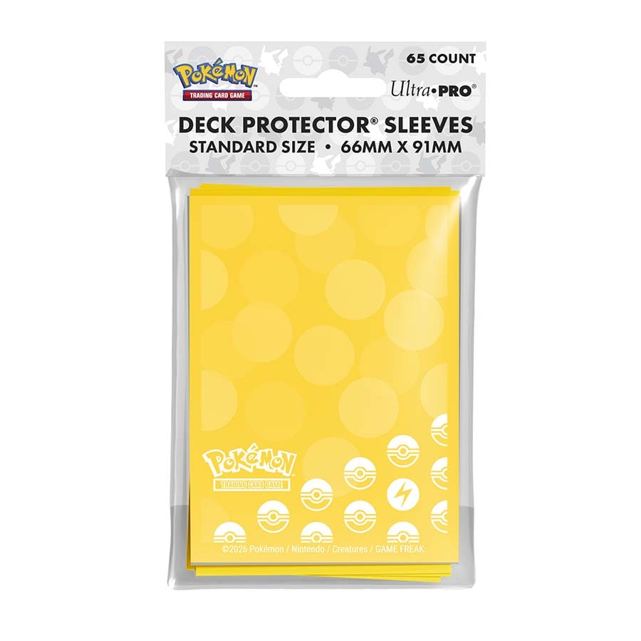Four Pokemon Energy Sleeves from Ultra Pro International, featuring colorful Pokémon designs, laid out on a white background.