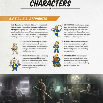 Fallout: The Roleplaying Game Starter Set by Modiphius showing game rulebook, miniatures, and dice for immersive post-apocalyptic RPG gameplay