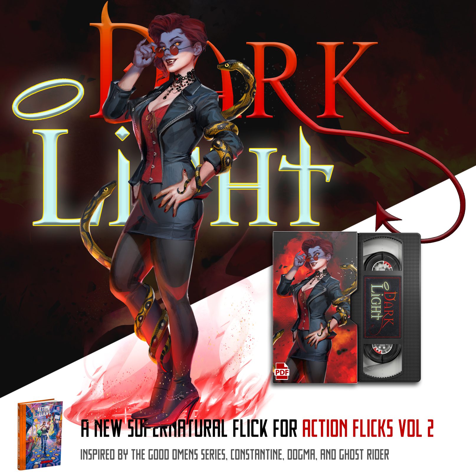 Outgunned RPG Action Flicks Volume 2 book by Free League Publishing featuring vibrant cover art and dynamic action scenes.