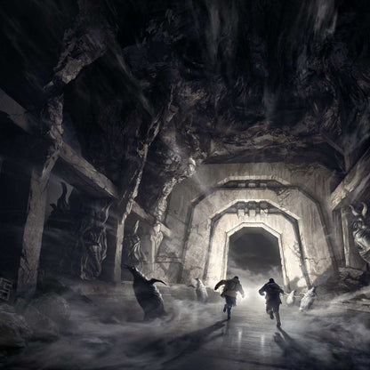 Illustrated book cover for The Call of Cthulhu: At the Mountains of Madness, Volume 2 by Free League Publishing, featuring dark, mysterious artwork.