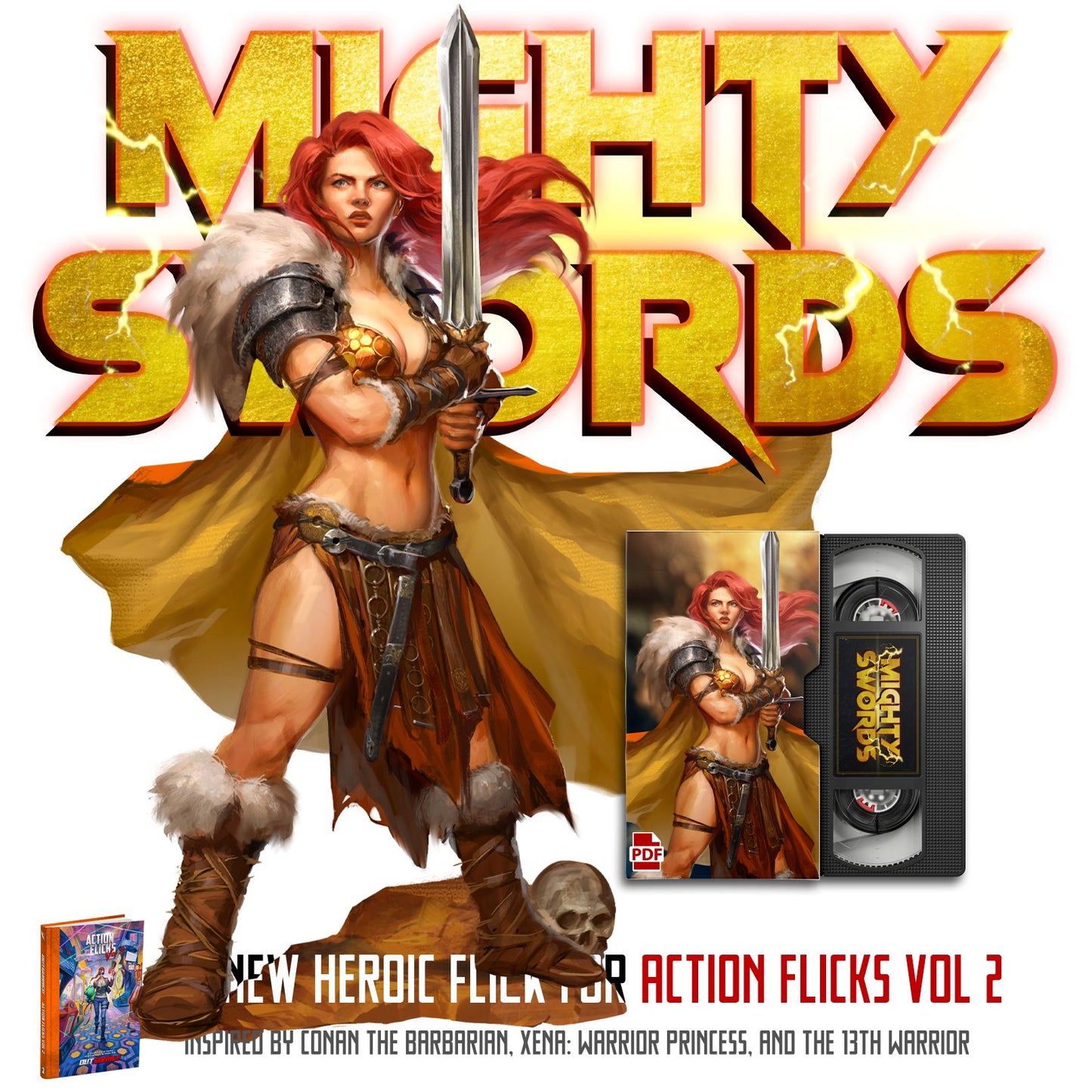Outgunned RPG Action Flicks Volume 2 book by Free League Publishing featuring vibrant cover art and game-related illustrations.