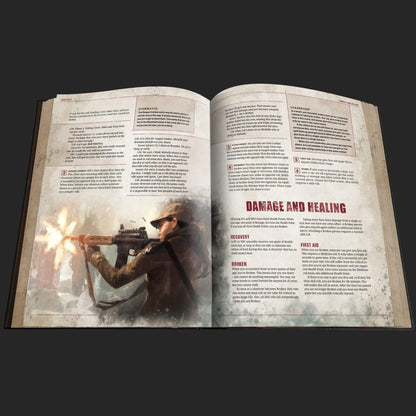 The Walking Dead Universe RPG Core Rules book by Free League Publishing, featuring cover art related to the popular zombie-themed role-playing game.