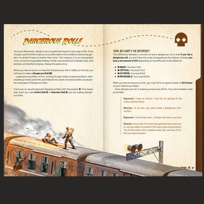 Outgunned RPG Adventure Core Rulebook by Free League Publishing, featuring cover art and book details on a tabletop.