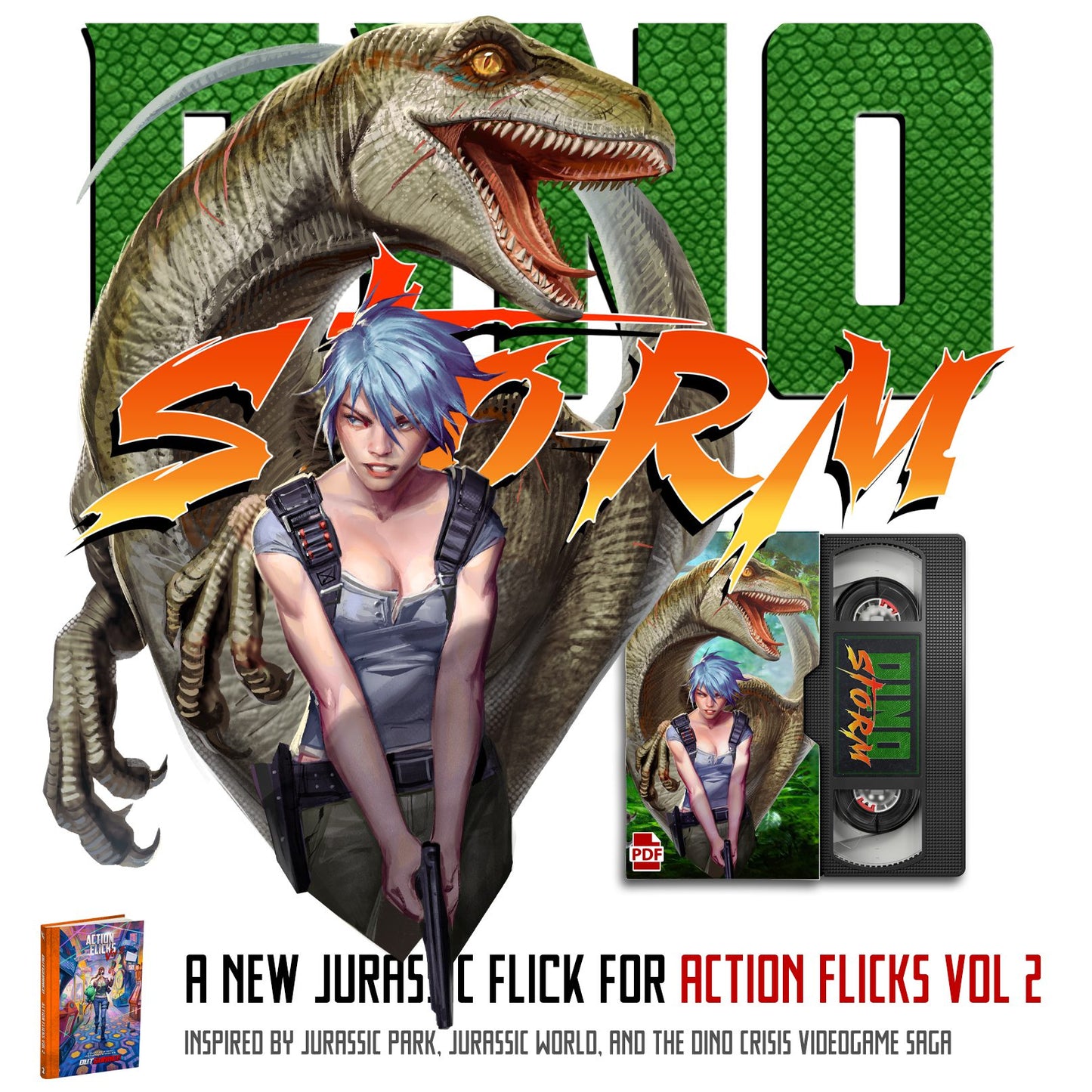 Outgunned RPG Action Flicks Volume 2 book by Free League Publishing featuring dynamic cover art and illustrations.