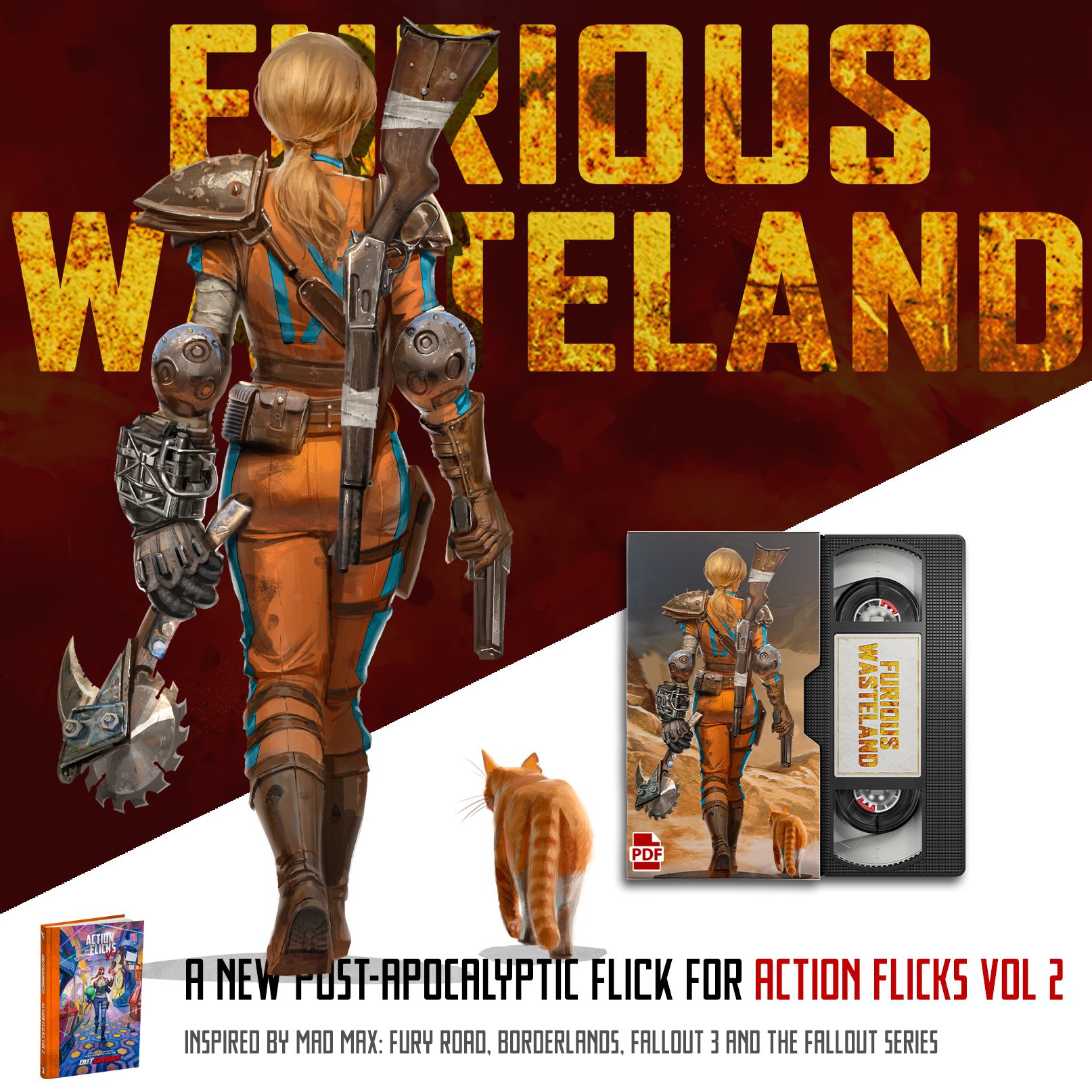 Outgunned RPG Action Flicks Volume 2 book by Free League Publishing featuring vibrant cover art with action-themed illustrations.