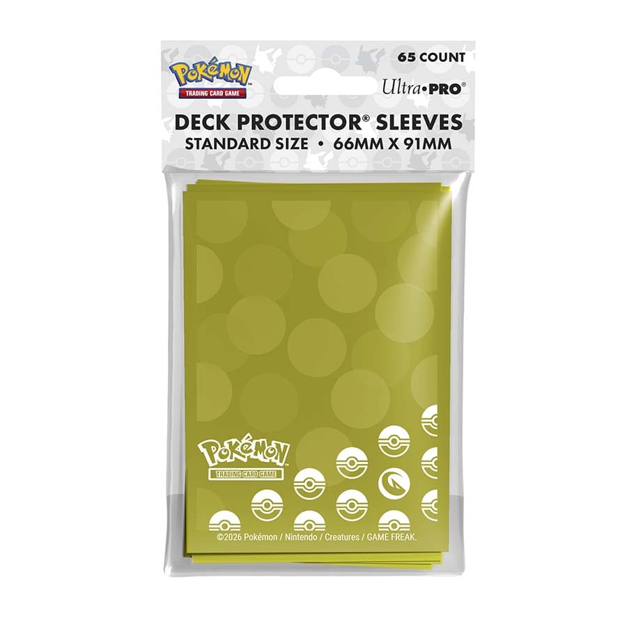 Ultra Pro Pokemon energy sleeves, 65-pack, featuring colorful Pokémon designs on transparent protective card sleeves.