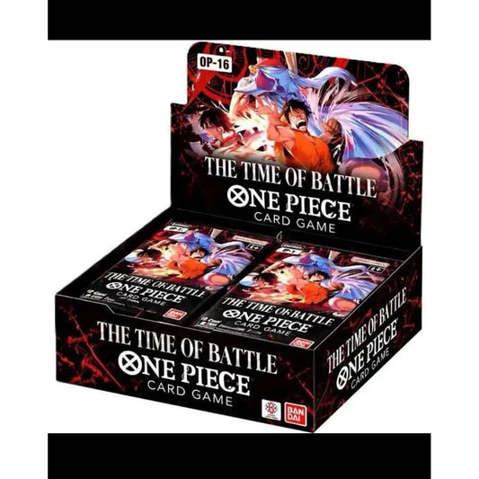 Bandai One Piece: The Time of Battle trading card box set featuring full collection of cards from OP16 series.