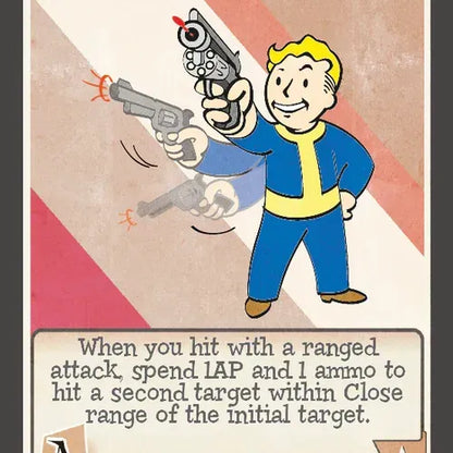 Screenshot of Fallout: The Roleplaying Game Perk Cards by Modiphius showing various character perk options and artwork.