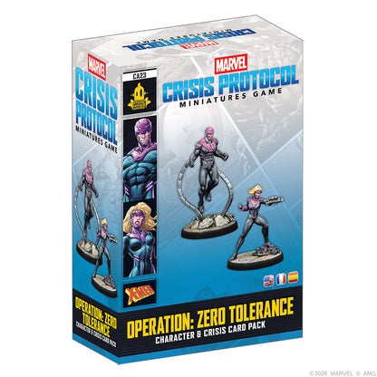 Atomic Mass Marvel Crisis Protocol Operation Zero Tolerance character and crisis card pack, featuring detailed game cards and character miniatures.