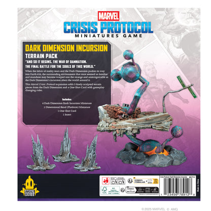 Pre-order Marvel Crisis Protocol Dark Dimension Incursion Terrain Pack gaming supplies by Asmodee, featuring detailed sci-fi terrain pieces.