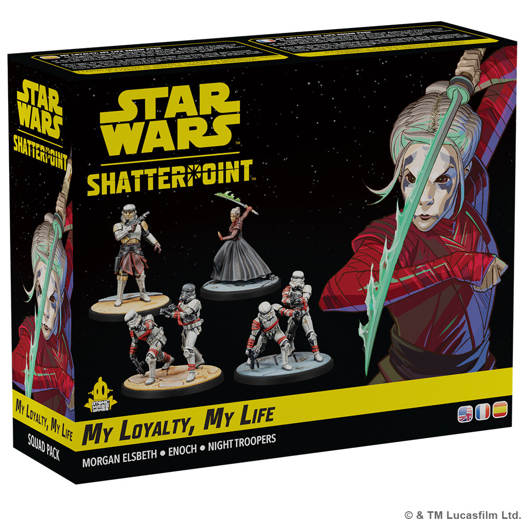 Atomic Mass Star Wars Shatterpoint squad pack titled "My Loyalty, My Life" featuring detailed miniature figures in a box.
