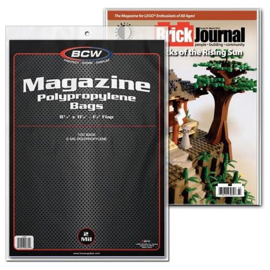 Comic book magazine bag by BCW, UV protective comic book storage sleeve with clear material for displaying and safeguarding comics.