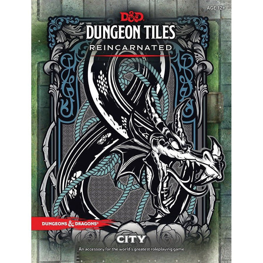 Dungeon Tiles Reincarnated City set by Wizards of the Coast, featuring modular city street and building pieces for tabletop RPGs.