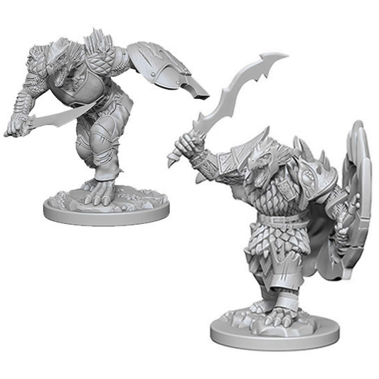 2 male dragonborn fighter unpainted miniatures
